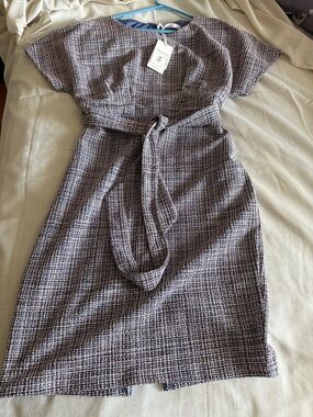 Tie-Waist Gray Textured Midi Dress